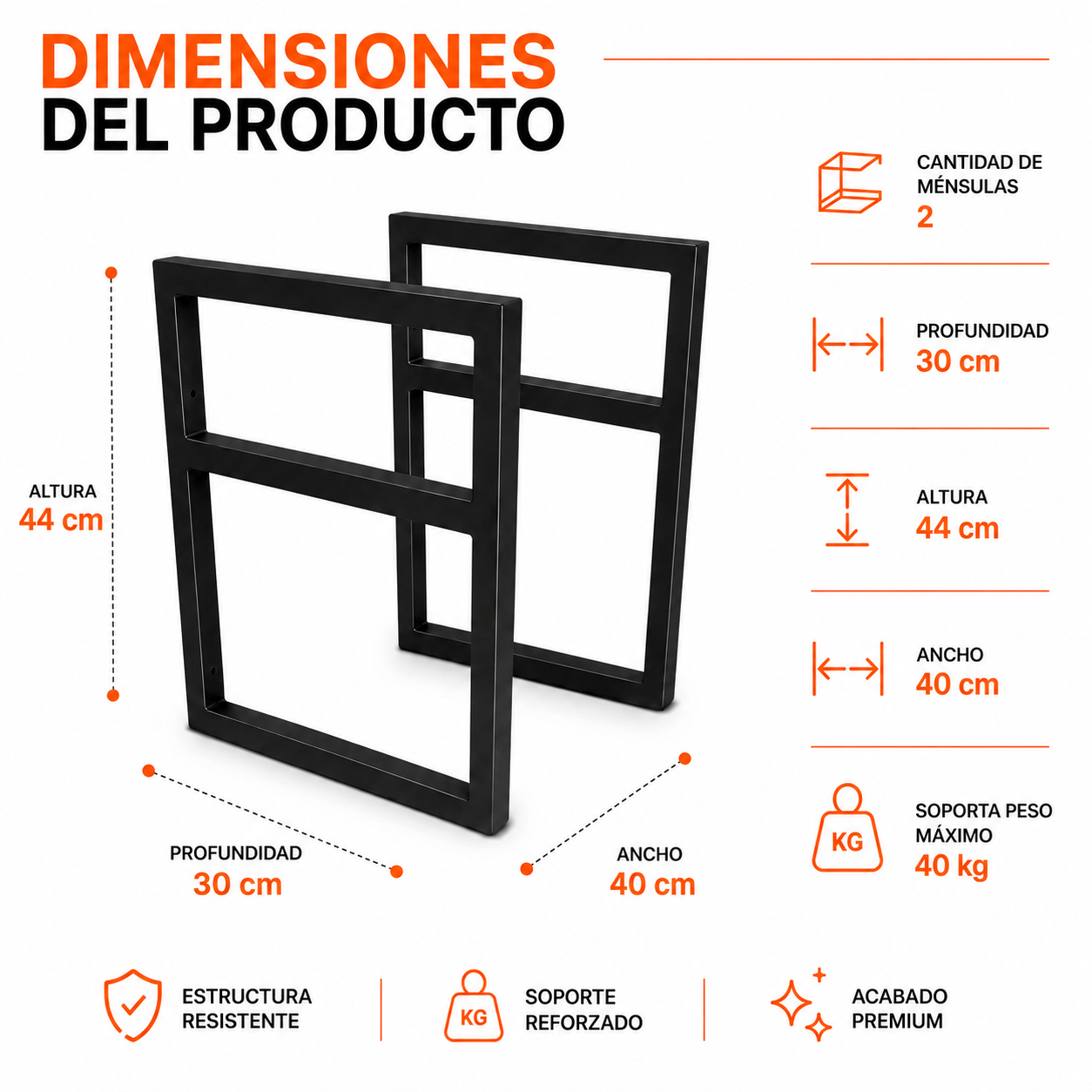 Soportes Para Repisa Acero Reforzado 2pz 30x40 Negro Mate