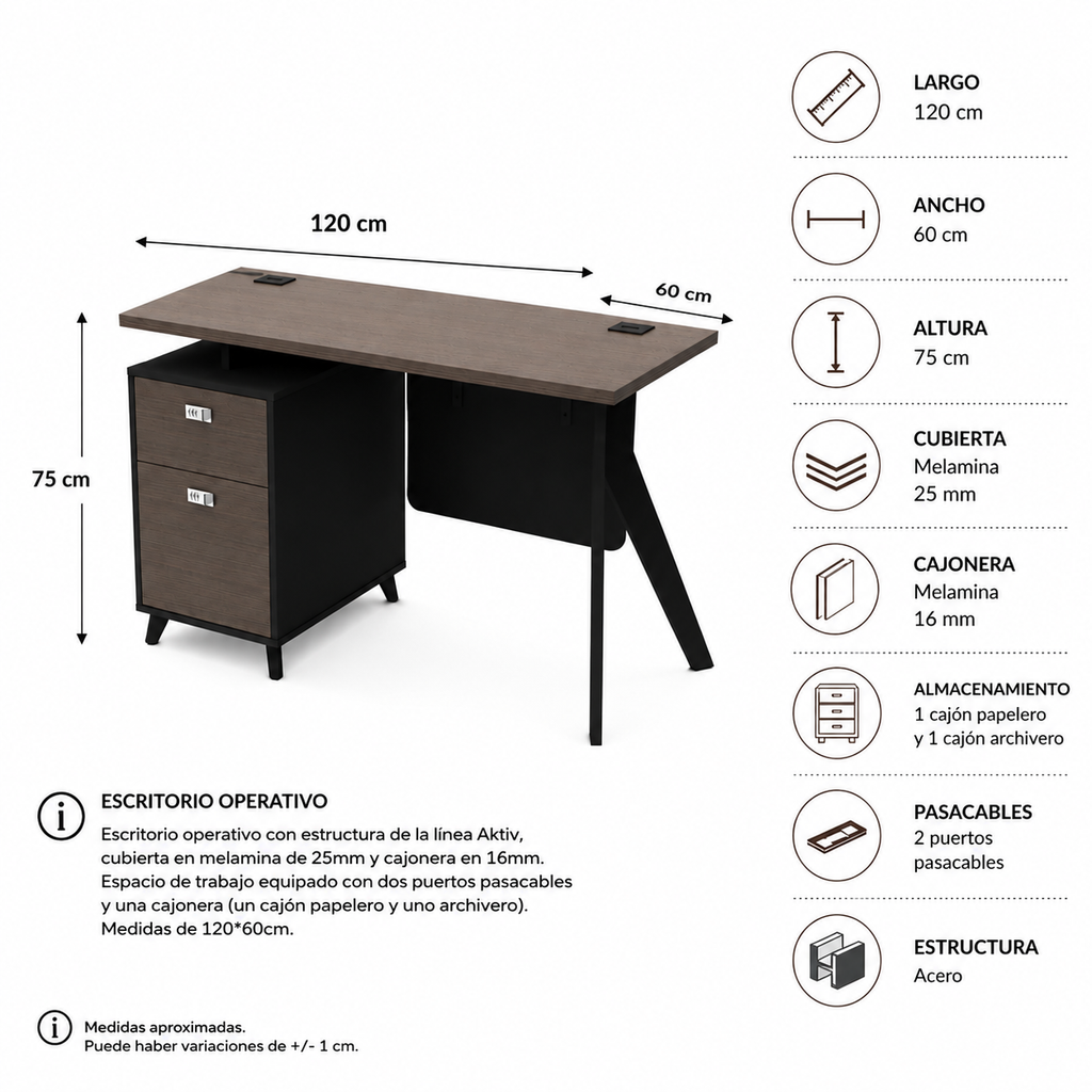 Escritorio Operativo Aktiv con Cajonera