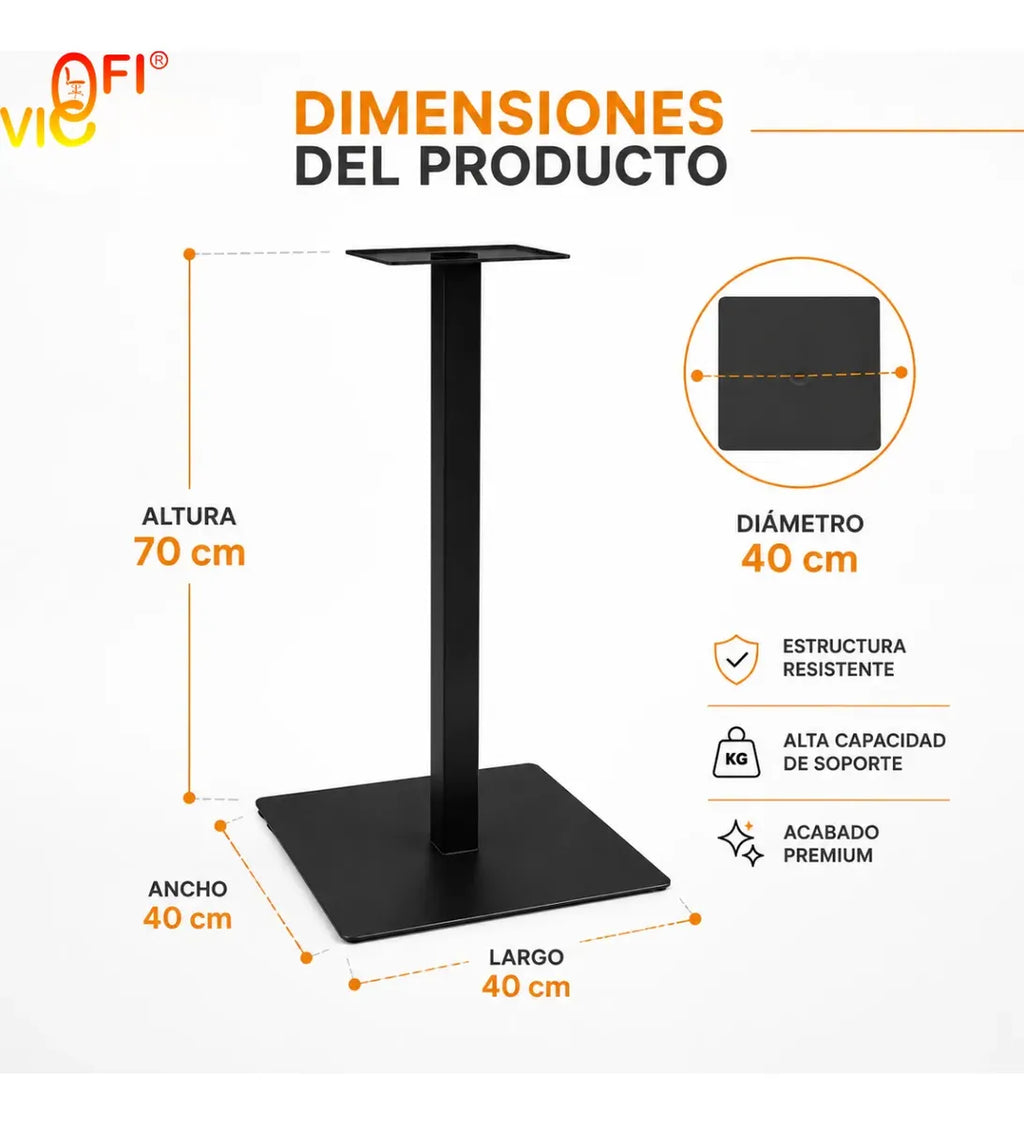 Base para mesa cuadrada pedestal acero negro reforzado