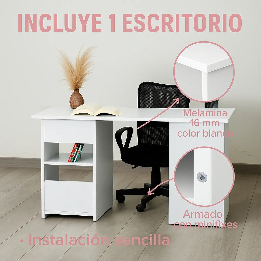 Escritorio Blanco Recto 2 Repisas Blanco
