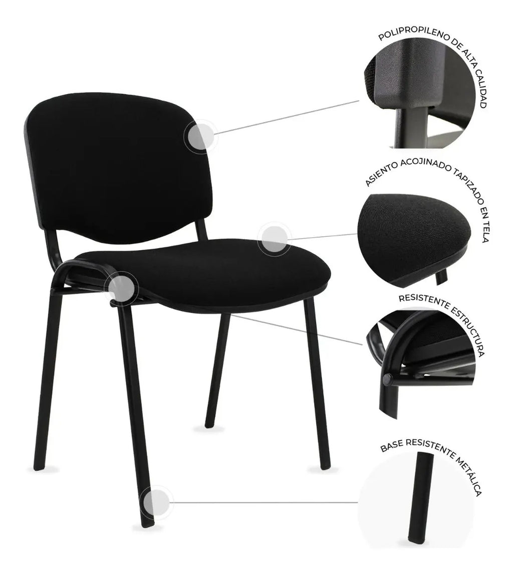 Set 4 Sillas De Visita Multiusos Tapizadas Acojinadas Color Negro