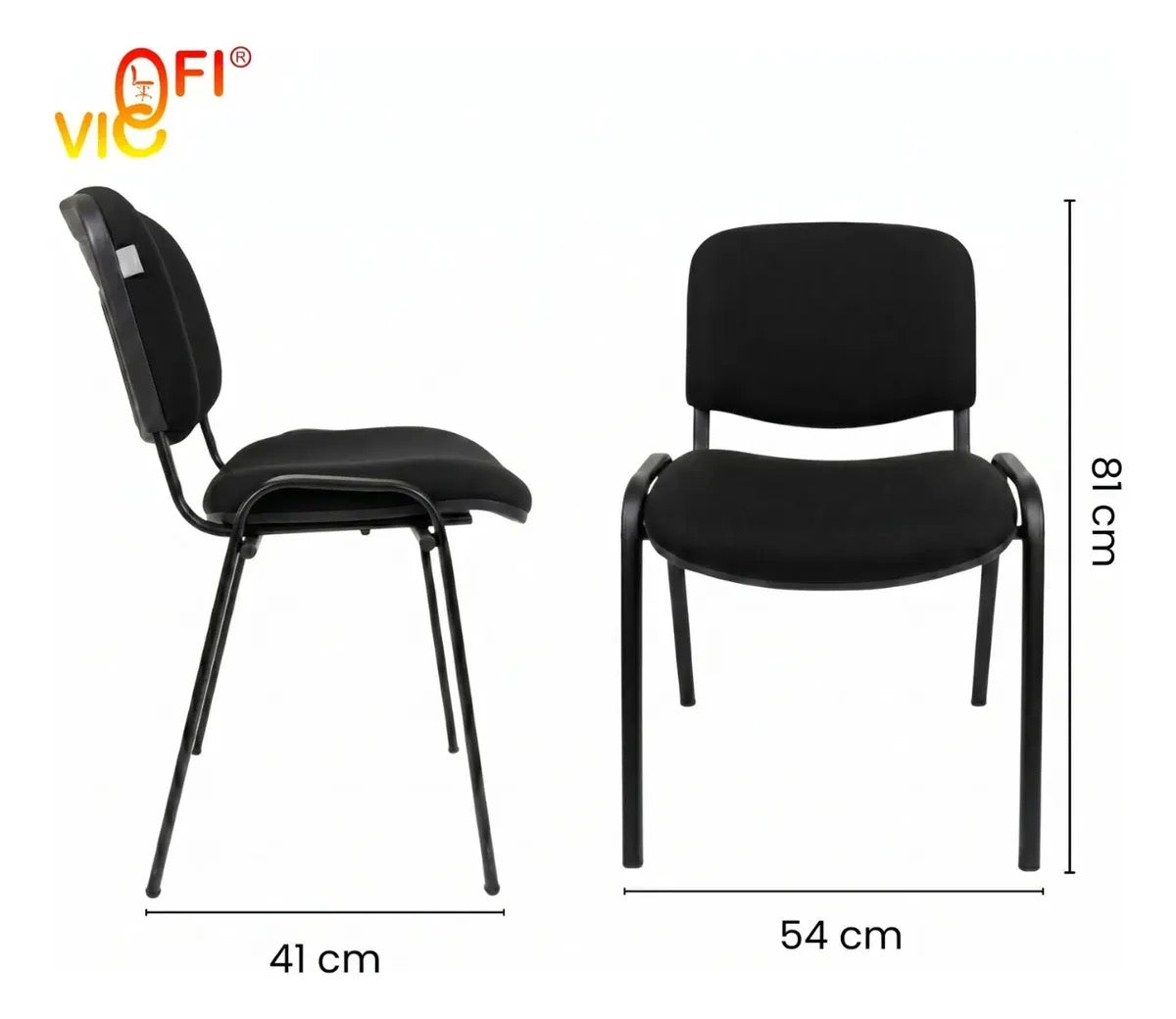 Set 8 Sillas De Visita Para Oficina ISO Resistentes Negro Tela