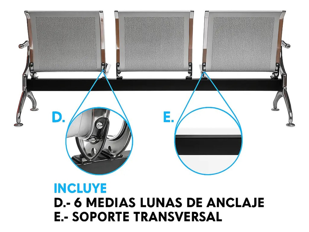Banca Metálica 3 Plazas Acojinada Oficina Sala De Espera