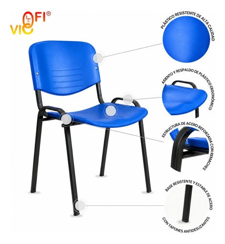 Set De 4 Sillas De Oficina Para Visita Plásticas Color Azul