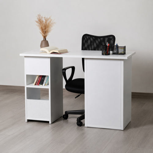 Escritorio Recto Blanco con 2 Repisas