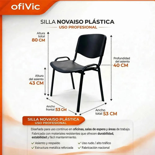 2 Sillas De Oficina Novaiso Plástica Ergonómica Negro Plástico
