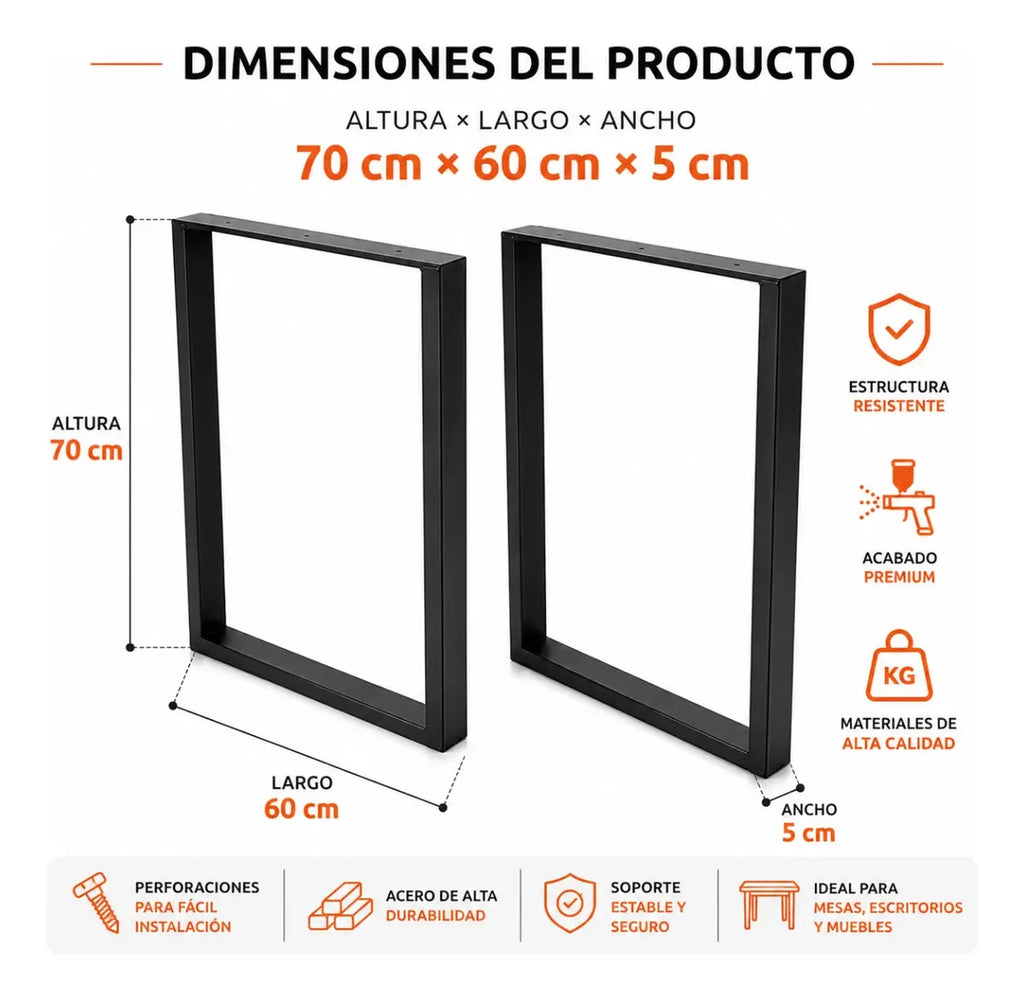 Patas para mesa de acero 70x60 industrial base comedor